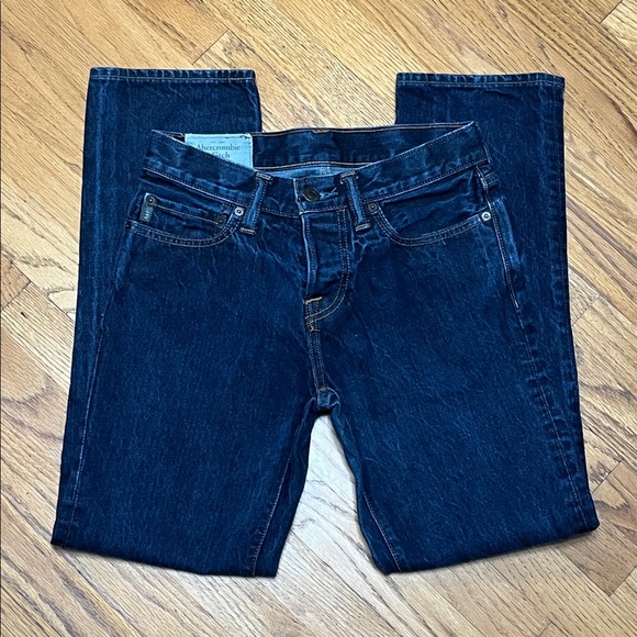 A & F Button Fly Slim Straight Thick Strong Warm Denim Blue Jean Mens W/28 L/30 - Picture 4 of 12